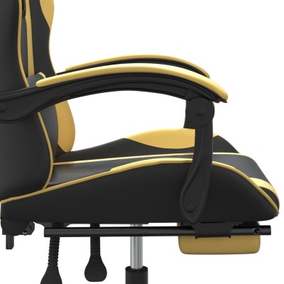 Silla gaming giratoria reposapiés cuero sintético negro dorado Silla gaming giratoria reposapiés cuero sintético negro dorado