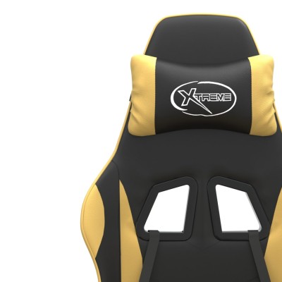 Silla gaming giratoria reposapiés cuero sintético negro dorado Silla gaming giratoria reposapiés cuero sintético negro dorado