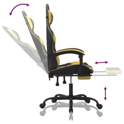 Silla gaming giratoria reposapiés cuero sintético negro dorado Silla gaming giratoria reposapiés cuero sintético negro dorado