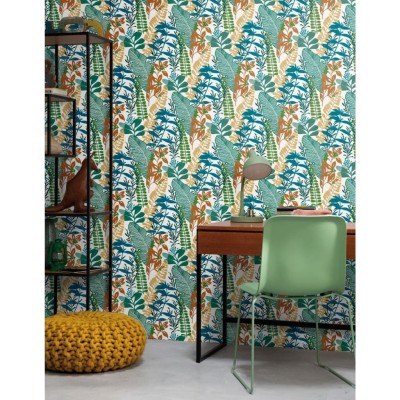 Good Vibes Papel de pared Big Leaves azul y verde Good Vibes Papel de pared Big Leaves azul y verde