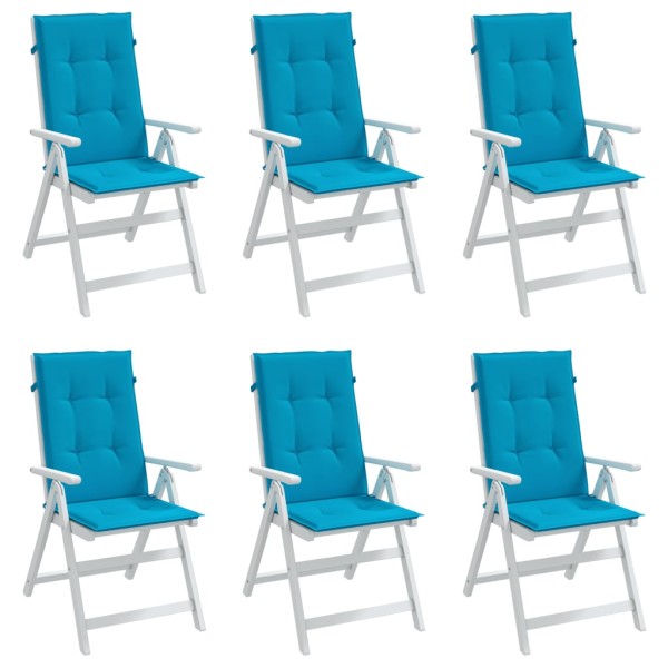 Cojín silla de jardín respaldo alto 6 uds tela azul 120x50x3 cm Cojín silla de jardín respaldo alto 6 uds tela azul 120x50x3 cm