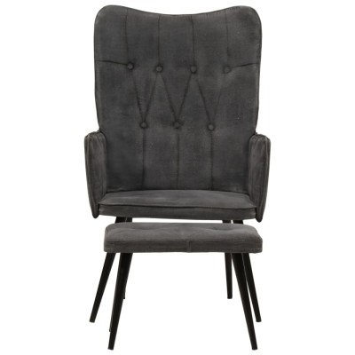 Sillón orejero con reposapiés lona negro vintage Sillón orejero con reposapiés lona negro vintage