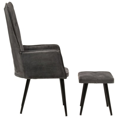 Sillón orejero con reposapiés lona negro vintage Sillón orejero con reposapiés lona negro vintage