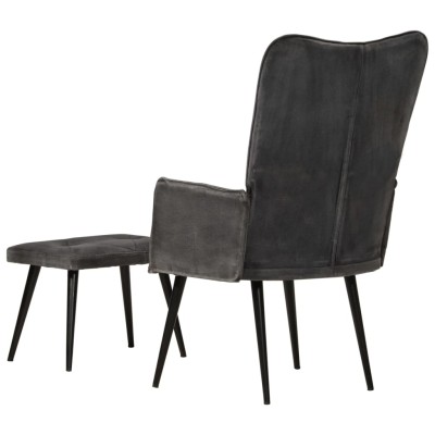 Sillón orejero con reposapiés lona negro vintage Sillón orejero con reposapiés lona negro vintage