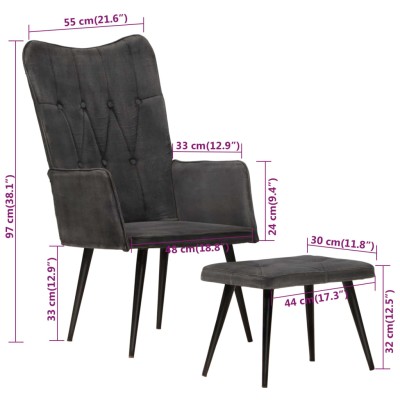 Sillón orejero con reposapiés lona negro vintage Sillón orejero con reposapiés lona negro vintage