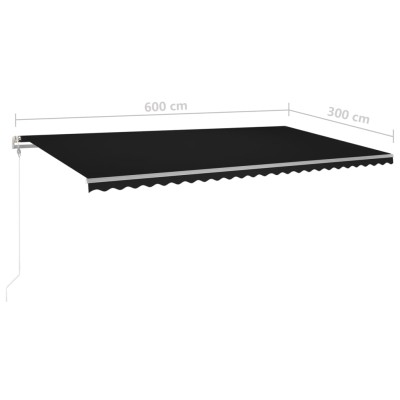 Toldo retráctil manual con postes gris antracita 6x3 m Toldo retráctil manual con postes gris antracita 6x3 m