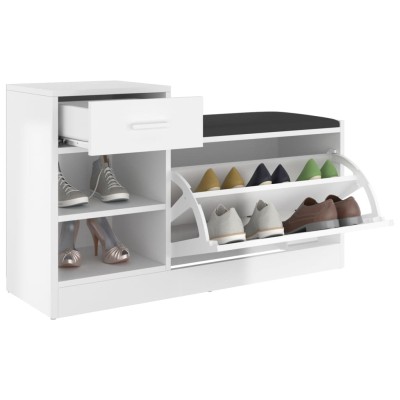 Banco zapatero madera de ingeniería blanco brillo 94,5x31x57 cm Banco zapatero madera de ingeniería blanco brillo 94,5x31x57 cm