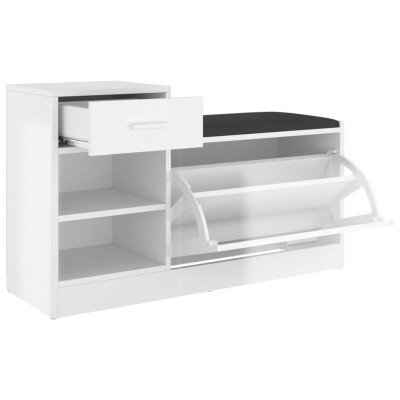 Banco zapatero madera de ingeniería blanco brillo 94,5x31x57 cm Banco zapatero madera de ingeniería blanco brillo 94,5x31x57 cm