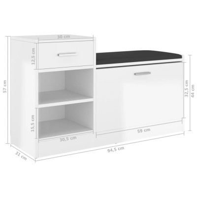 Banco zapatero madera de ingeniería blanco brillo 94,5x31x57 cm Banco zapatero madera de ingeniería blanco brillo 94,5x31x57 cm