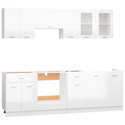 Juego muebles de cocina 8 pzas madera ingeniería blanco brillo Juego muebles de cocina 8 pzas madera ingeniería blanco brillo