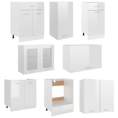 Juego muebles de cocina 8 pzas madera ingeniería blanco brillo Juego muebles de cocina 8 pzas madera ingeniería blanco brillo