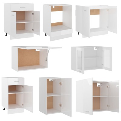 Juego muebles de cocina 8 pzas madera ingeniería blanco brillo Juego muebles de cocina 8 pzas madera ingeniería blanco brillo