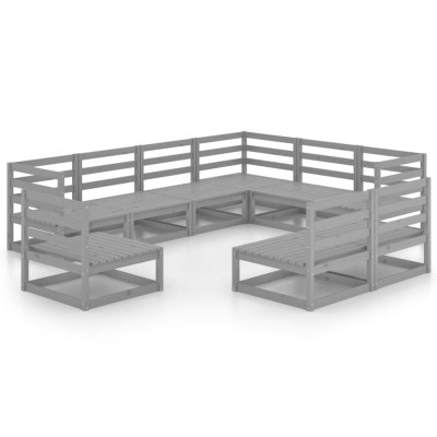 Juego de muebles de jardín 9 pzas y cojines gris madera pino Juego de muebles de jardín 9 pzas y cojines gris madera pino