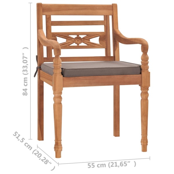 Sillas Batavia 2 uds madera maciza teca con cojines gris oscuro Sillas Batavia 2 uds madera maciza teca con cojines gris oscuro