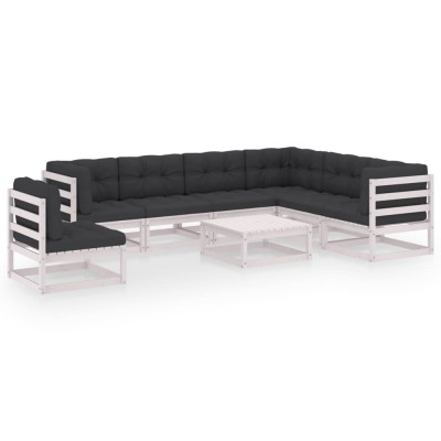 Set muebles jardín con cojines 8 pzas madera maciza pino blanco Set muebles jardín con cojines 8 pzas madera maciza pino blanco