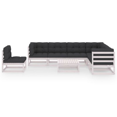 Set muebles jardín con cojines 8 pzas madera maciza pino blanco Set muebles jardín con cojines 8 pzas madera maciza pino blanco