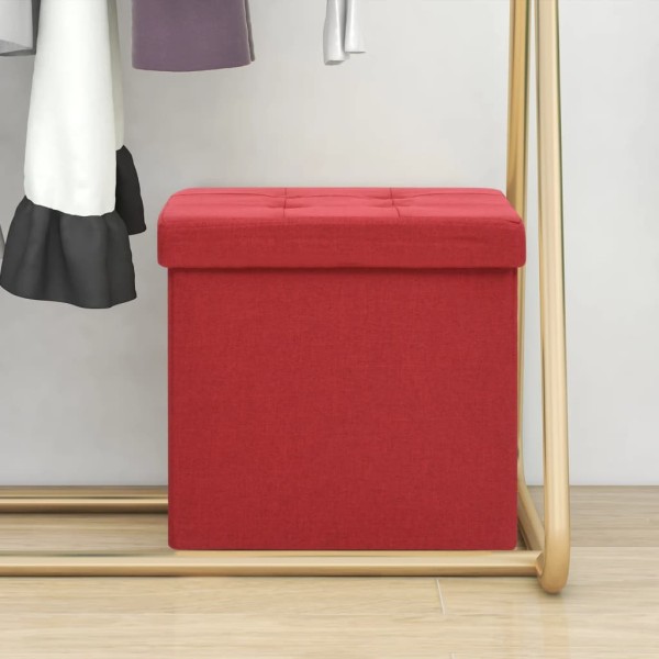 Taburete con almacenaje plegable lino sintético rojo vino tinto Taburete con almacenaje plegable lino sintético rojo vino tinto