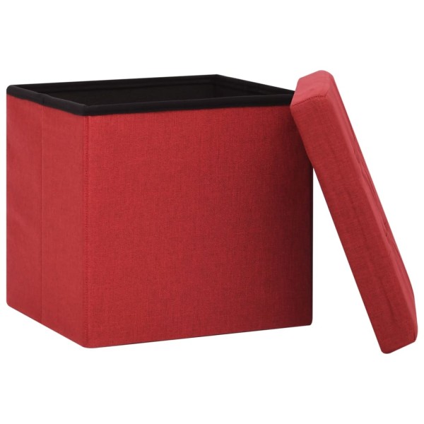 Taburete con almacenaje plegable lino sintético rojo vino tinto Taburete con almacenaje plegable lino sintético rojo vino tinto