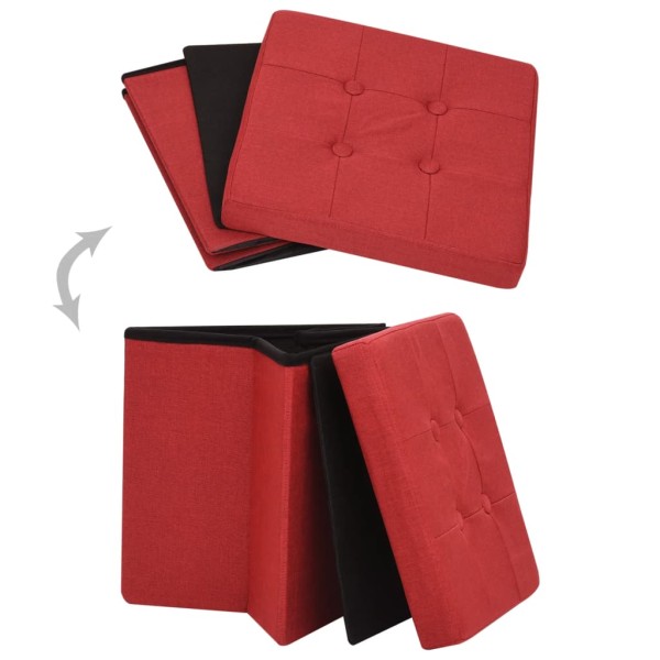 Taburete con almacenaje plegable lino sintético rojo vino tinto Taburete con almacenaje plegable lino sintético rojo vino tinto