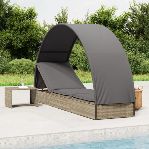 Tumbona con toldo redondo ratán sintético gris 211x57x140 cm Tumbona con toldo redondo ratán sintético gris 211x57x140 cm