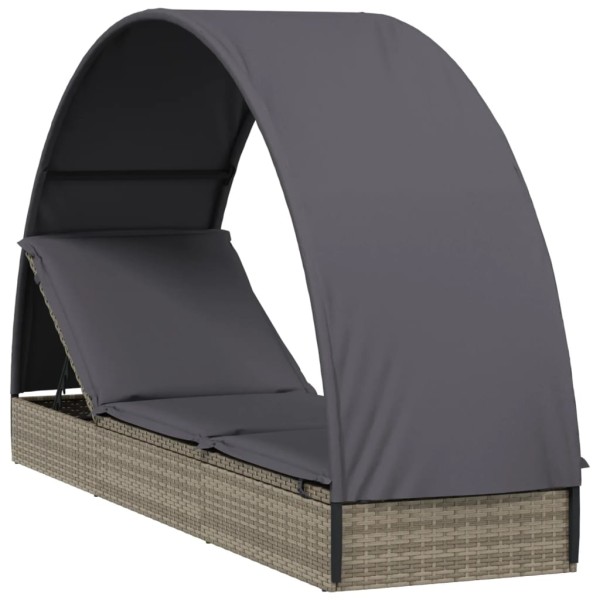 Tumbona con toldo redondo ratán sintético gris 211x57x140 cm Tumbona con toldo redondo ratán sintético gris 211x57x140 cm