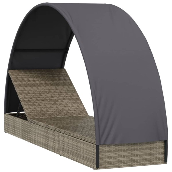 Tumbona con toldo redondo ratán sintético gris 211x57x140 cm Tumbona con toldo redondo ratán sintético gris 211x57x140 cm