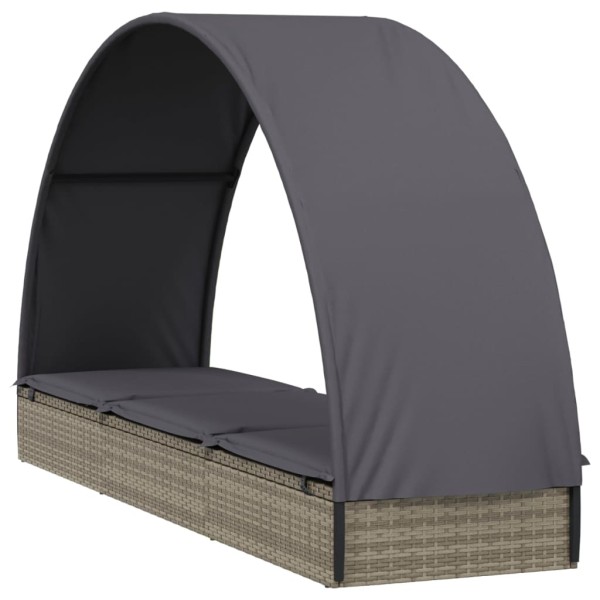 Tumbona con toldo redondo ratán sintético gris 211x57x140 cm Tumbona con toldo redondo ratán sintético gris 211x57x140 cm