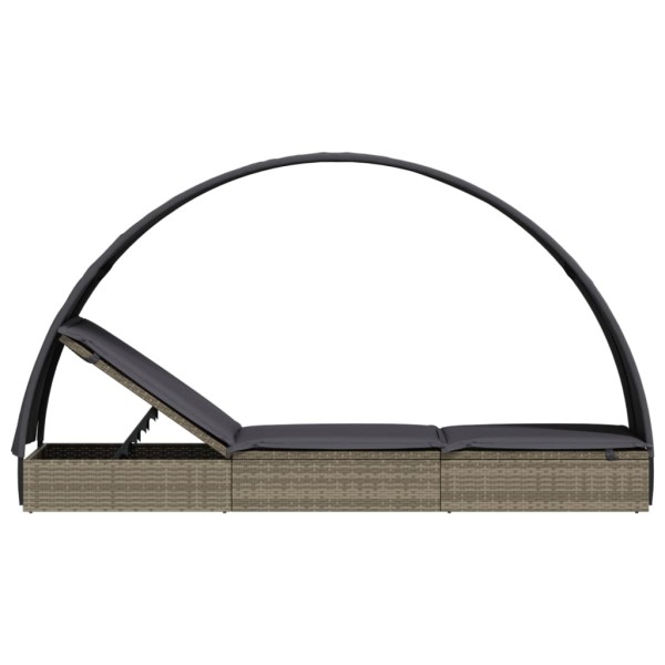Tumbona con toldo redondo ratán sintético gris 211x57x140 cm Tumbona con toldo redondo ratán sintético gris 211x57x140 cm