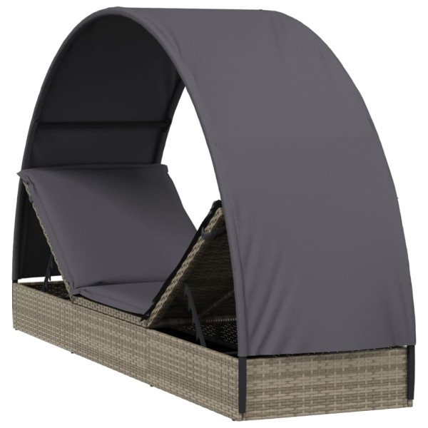 Tumbona con toldo redondo ratán sintético gris 211x57x140 cm Tumbona con toldo redondo ratán sintético gris 211x57x140 cm