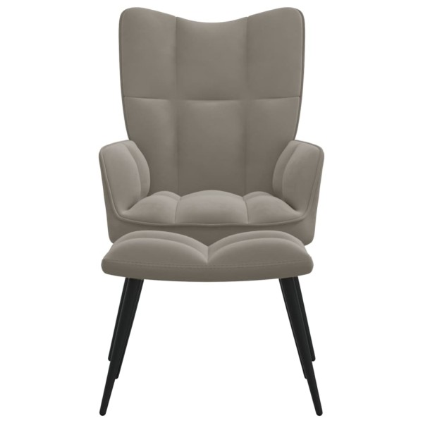 Silla de relajación con reposapiés terciopelo gris claro