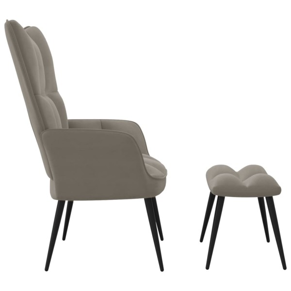 Silla de relajación con reposapiés terciopelo gris claro