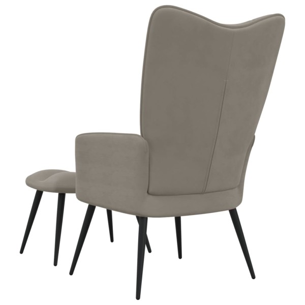 Silla de relajación con reposapiés terciopelo gris claro