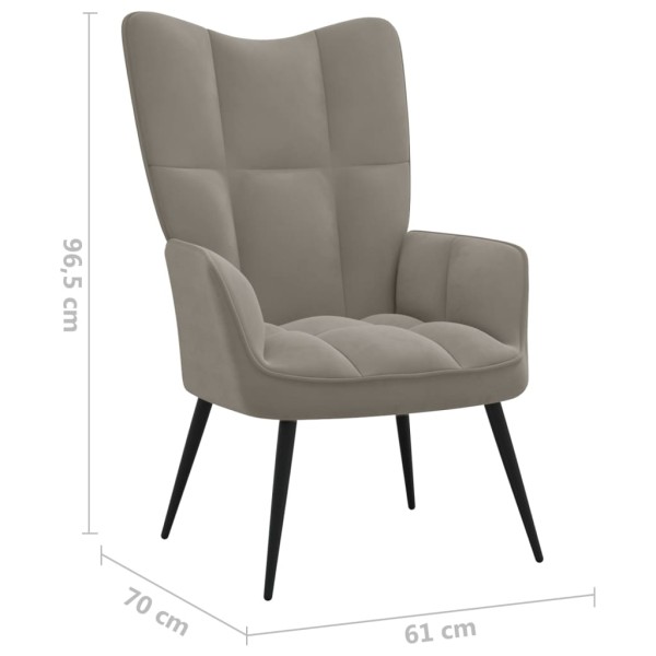 Silla de relajación con reposapiés terciopelo gris claro