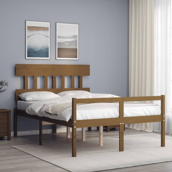 Cama personas mayores cabecero madera marrón miel 140x190 cm Cama personas mayores cabecero madera marrón miel 140x190 cm