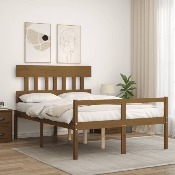 Cama personas mayores cabecero madera marrón miel 140x190 cm Cama personas mayores cabecero madera marrón miel 140x190 cm
