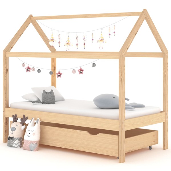 Estructura de cama infantil con cajón madera de pino 80x160 cm Estructura de cama infantil con cajón madera de pino 80x160 cm