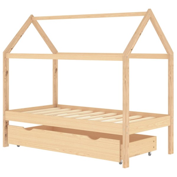 Estructura de cama infantil con cajón madera de pino 80x160 cm Estructura de cama infantil con cajón madera de pino 80x160 cm