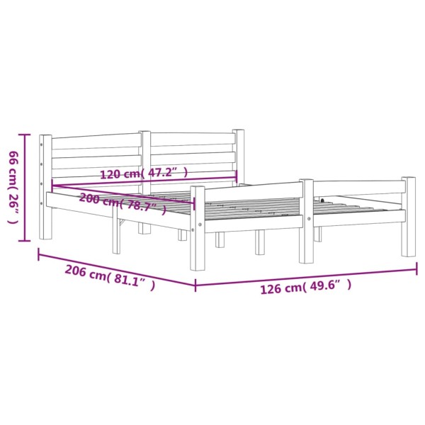 Estructura de cama madera maciza pino gris oscuro 120x200 cm Estructura de cama madera maciza pino gris oscuro 120x200 cm