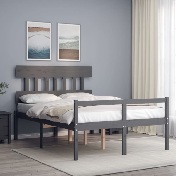 Cama para personas mayores con cabecero madera maciza gris Cama para personas mayores con cabecero madera maciza gris