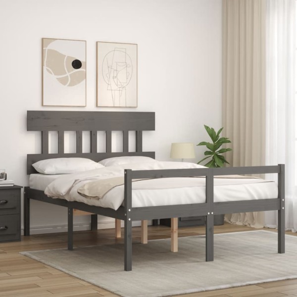Cama para personas mayores con cabecero madera maciza gris Cama para personas mayores con cabecero madera maciza gris