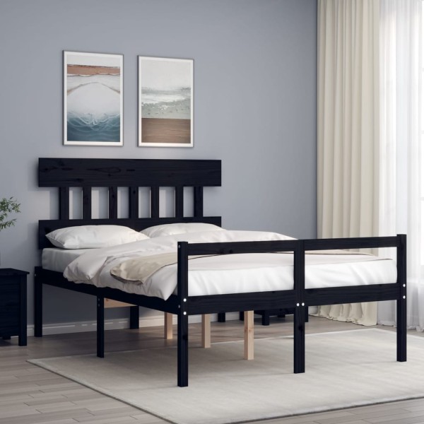 Cama personas mayores cabecero madera maciza negro 120x200 cm Cama personas mayores cabecero madera maciza negro 120x200 cm