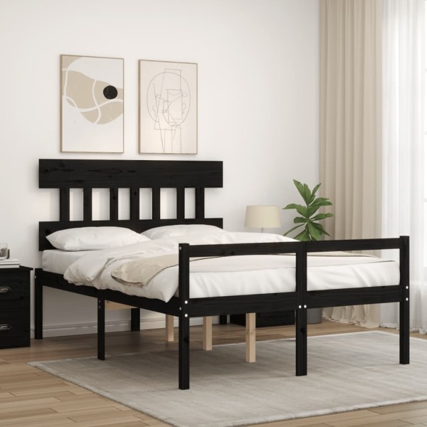 Cama personas mayores cabecero madera maciza negro 120x200 cm Cama personas mayores cabecero madera maciza negro 120x200 cm