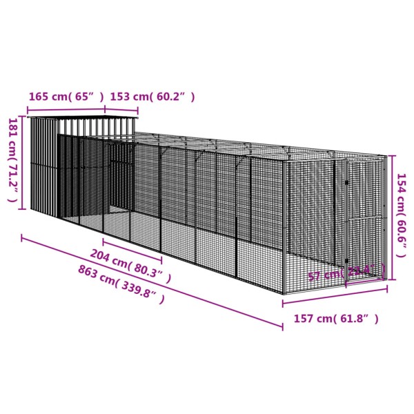 Caseta perros corral acero galvanizado gris claro 165x863x181cm Caseta perros corral acero galvanizado gris claro 165x863x181cm