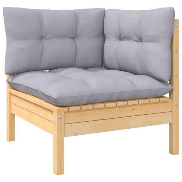 Juego de muebles de jardín 8 pzas y cojines madera pino gris Juego de muebles de jardín 8 pzas y cojines madera pino gris