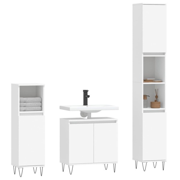 Set de muebles de baño 3 piezas madera contrachapada blanco Set de muebles de baño 3 piezas madera contrachapada blanco