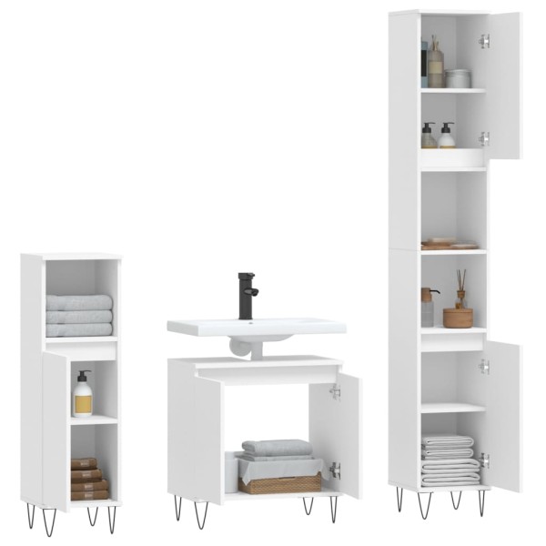 Set de muebles de baño 3 piezas madera contrachapada blanco Set de muebles de baño 3 piezas madera contrachapada blanco