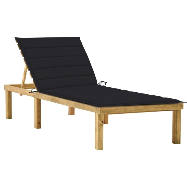 Tumbona con cojín negro madera de pino impregnada Tumbona con cojín negro madera de pino impregnada