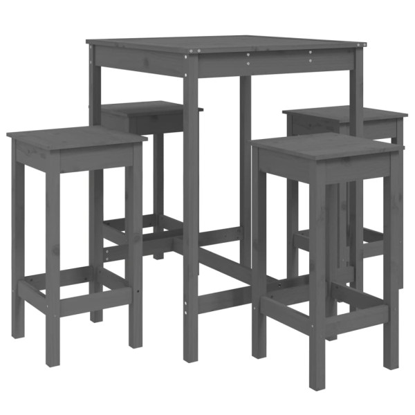 Set de mesa y taburetes altos jardín 5 piezas madera pino gris Set de mesa y taburetes altos jardín 5 piezas madera pino gris
