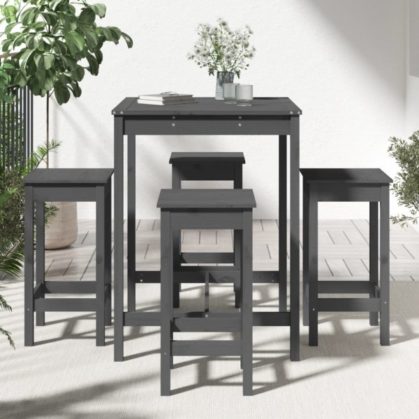 Set de mesa y taburetes altos jardín 5 piezas madera pino gris Set de mesa y taburetes altos jardín 5 piezas madera pino gris