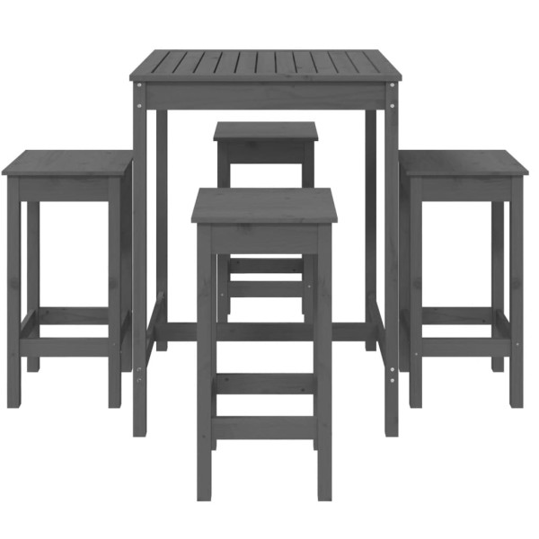 Set de mesa y taburetes altos jardín 5 piezas madera pino gris Set de mesa y taburetes altos jardín 5 piezas madera pino gris